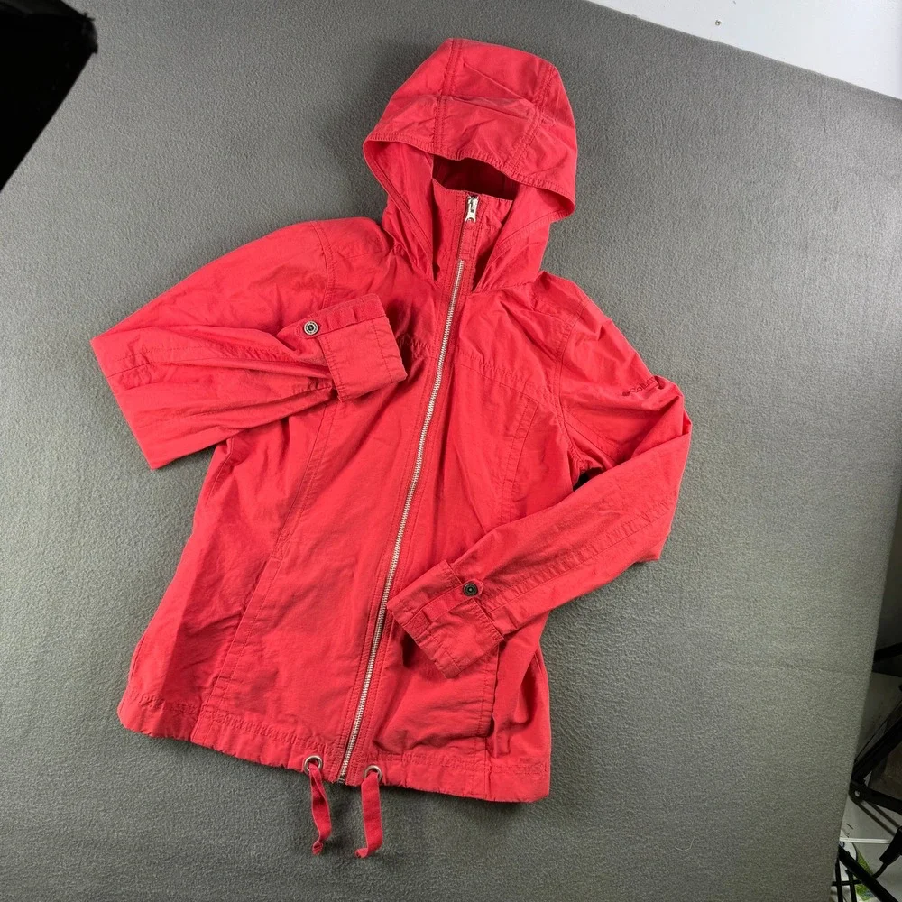 Columbia Jacket Men S Hooded Coral Full Zip Cotton Blend Hiking Outdoors‎